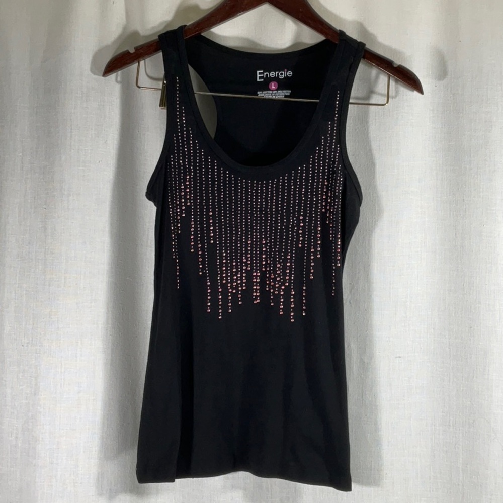 Energie Black Tank Top with Pink Accents-Size Large